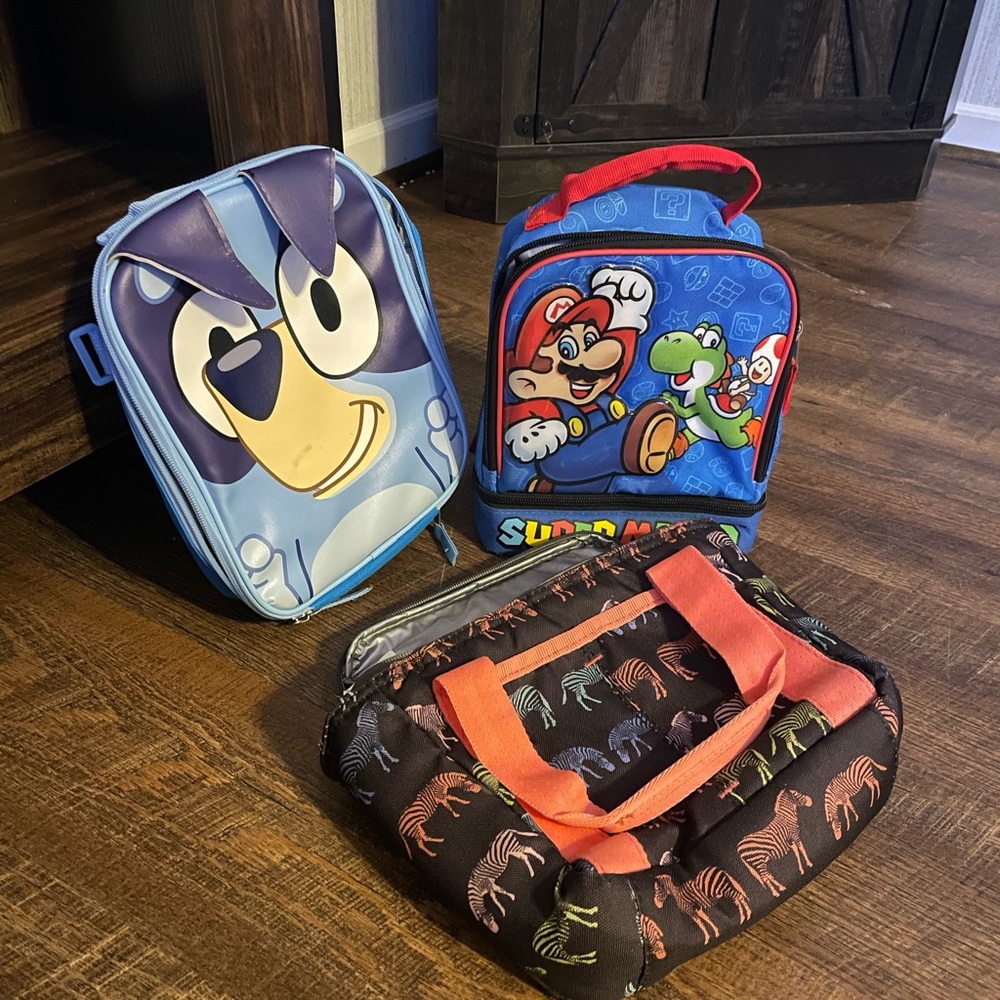 Colorful Kids Cartoon Lunch Bag Trio